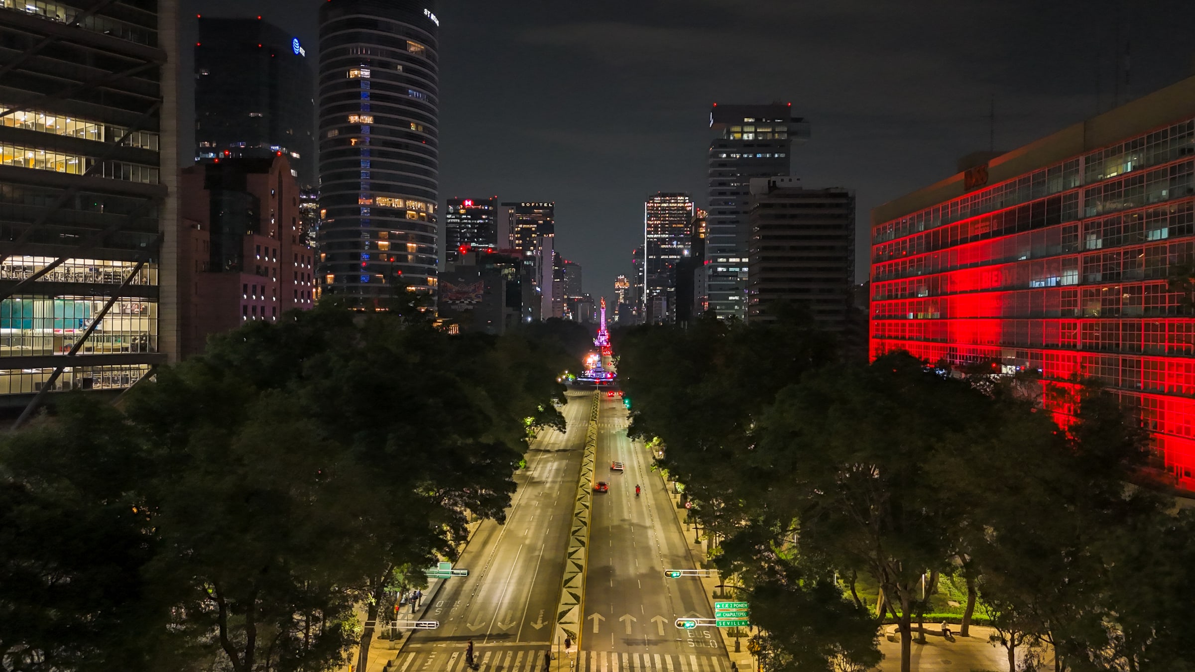 Paseo de la Reforma at night, Mexico City, looking toward the Angel of Independence