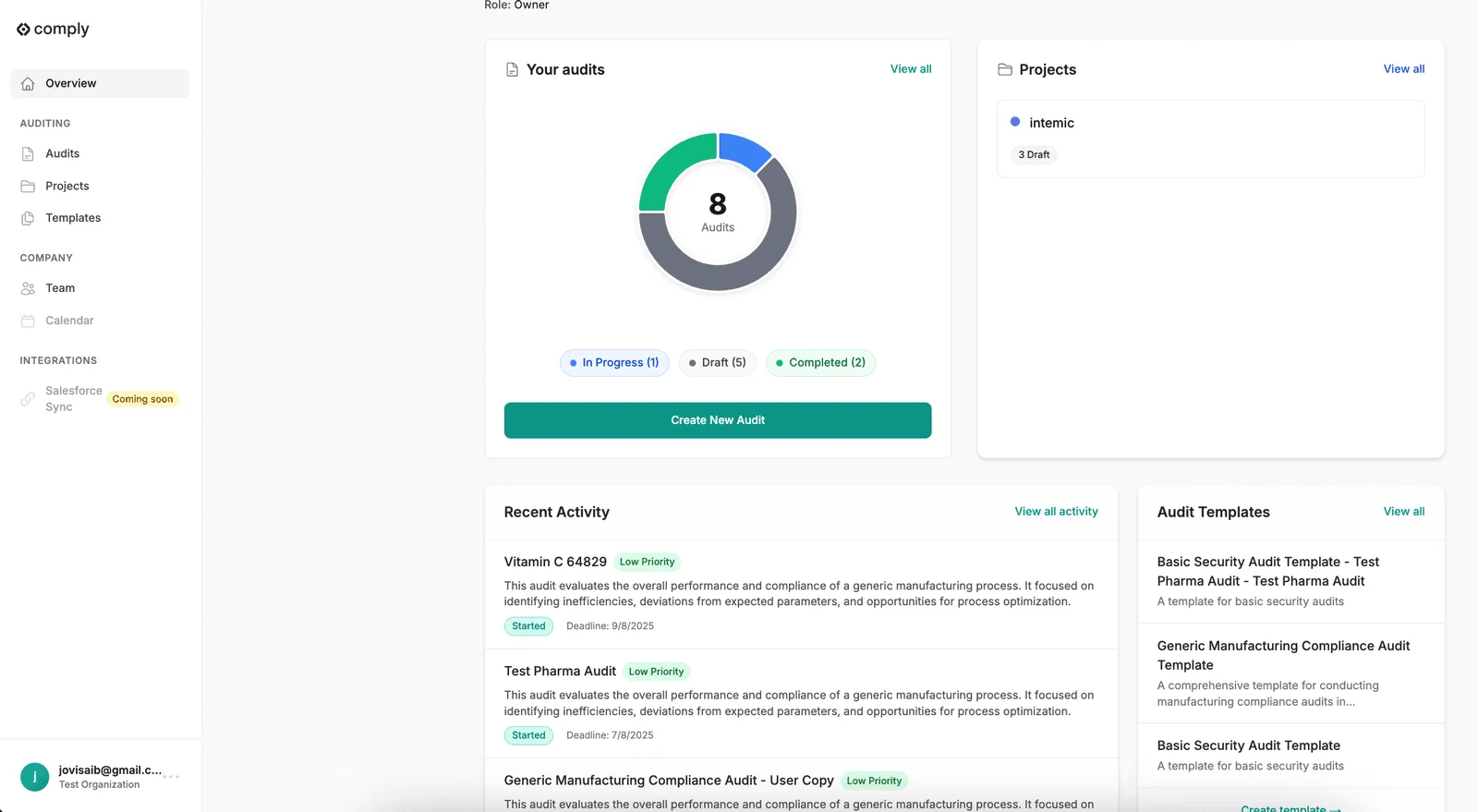 Comply audit dashboard